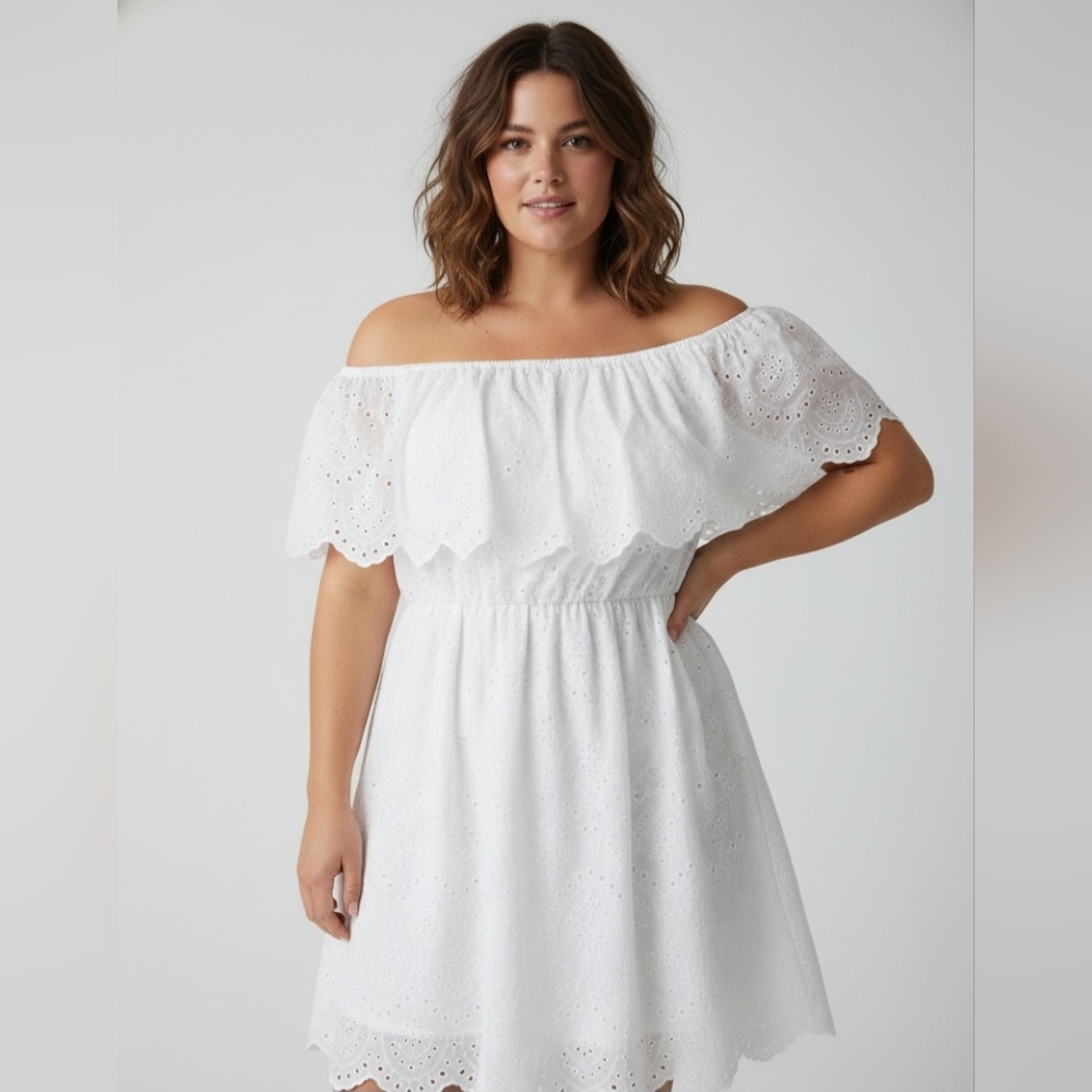 White Eyelet Off Shoulder Dress Size 1X
